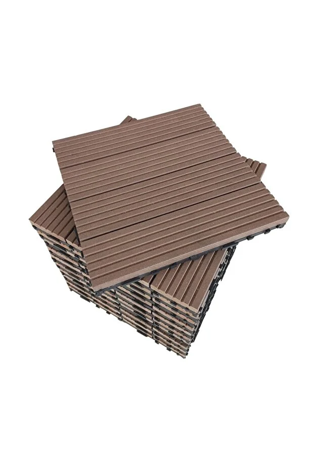 Kompozit (AHŞAP PLASTİK) Zemin Döşemesi 1 M2 (11 ADET KARO) Kahverengi Düz Model